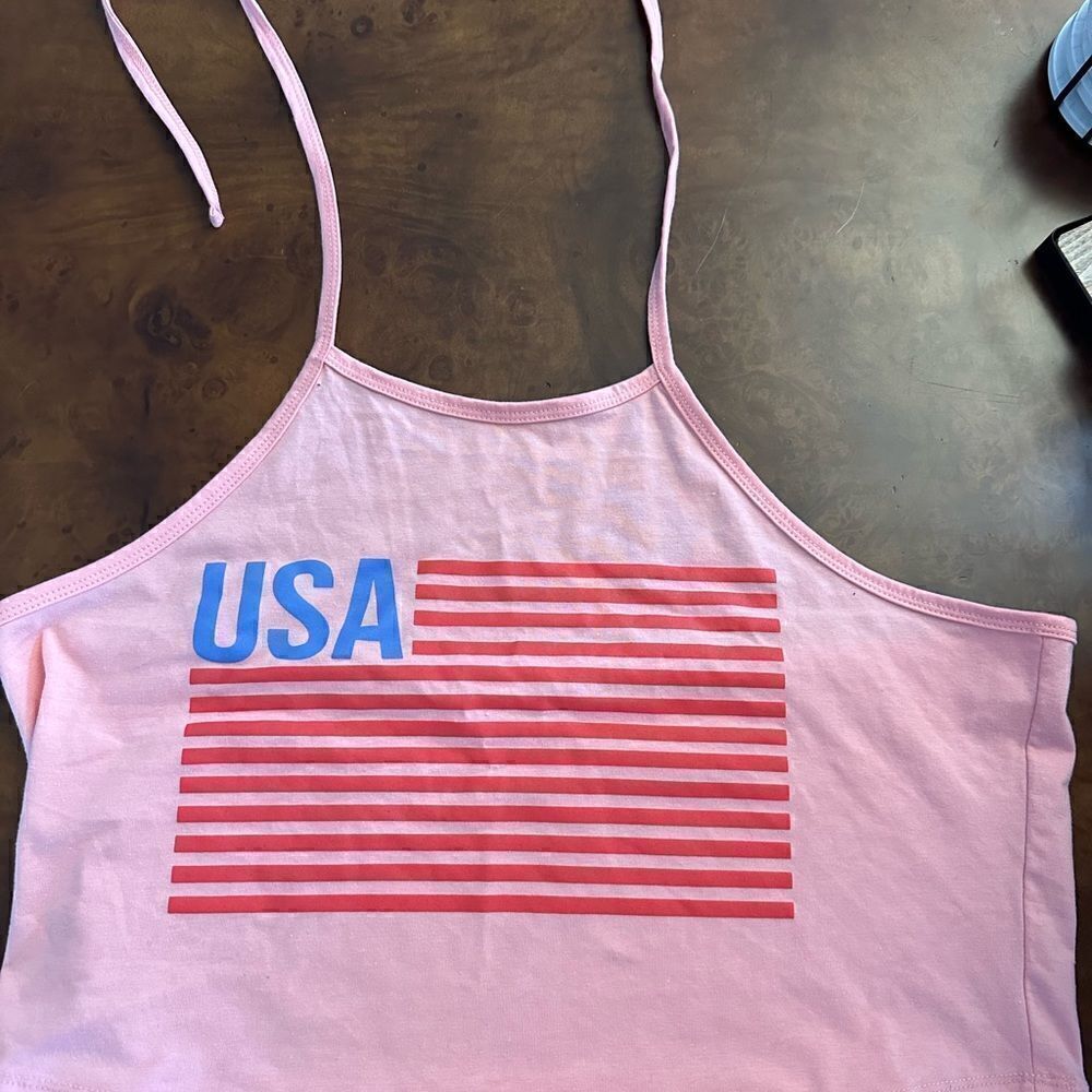 IML Women's USA Flag Patriotic Halter Top USA Cropped Top NWOT Size L XL or XXL - Picture 4 of 10